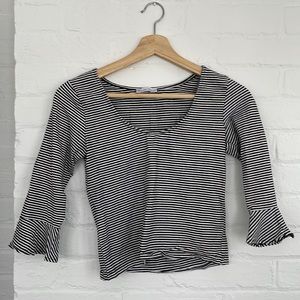ZARA Striped Ruffle Sleeve Crop Top